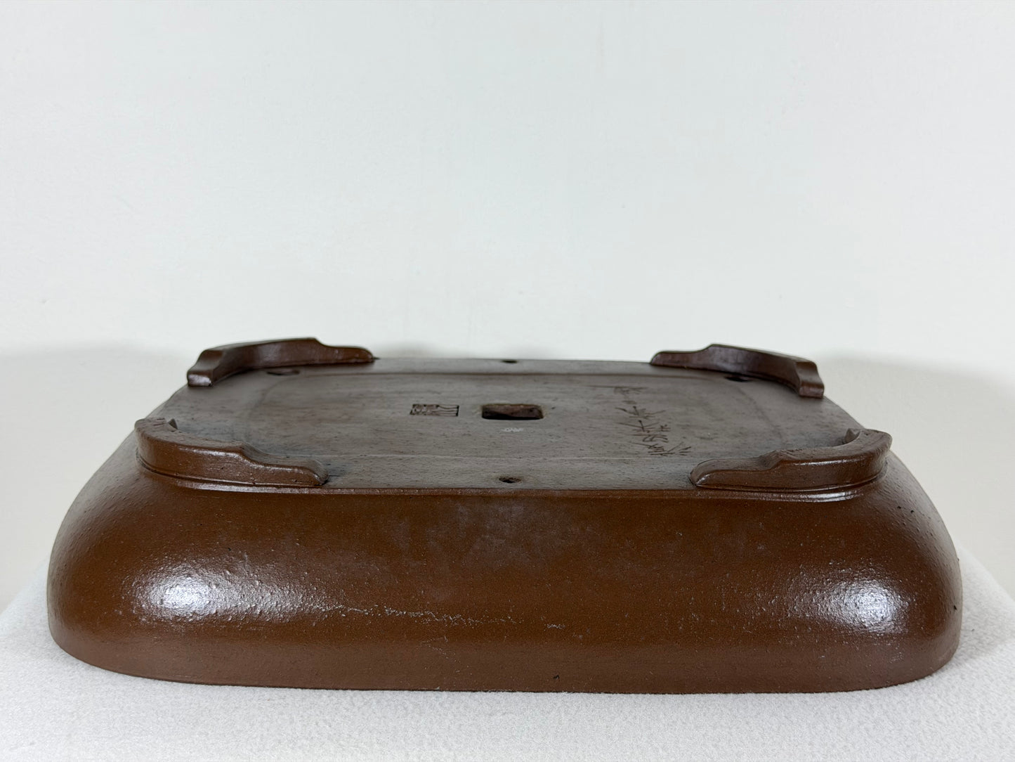 Preowned Vintage Japanese Tokoname Unglazed Rectangular Bonsai Pot Watanabe Syukouzan - 15” By 12.25”