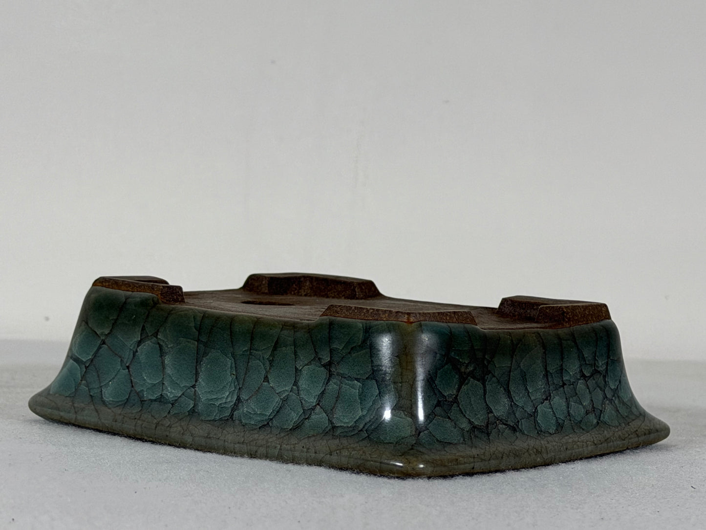 Preowned Japanese Tokoname Glazed Rectangular Bonsai Pot Has Stamp - 5” By 4”