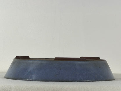 Preowned Japanese Tokoname Glazed Round Shallow Bonsai Pot Yamaaki - 10.25” By 2”