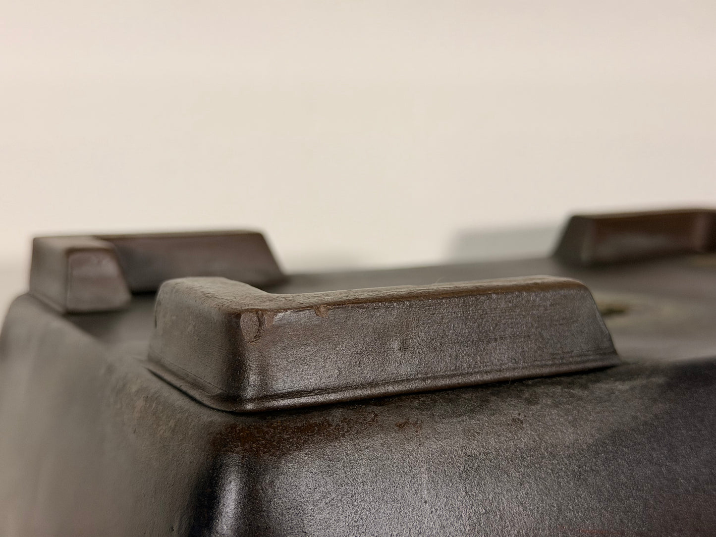Preowned Japanese Tokoname Unglazed Rectangular Bonsai Pot Keizan - 13.5” By 9”