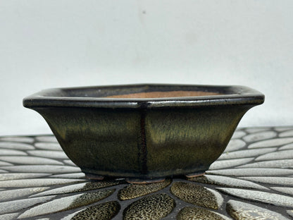 Preowned Japanese Tokoname Glazed Hexagon Bonsai Pot - 6” By 5.25”