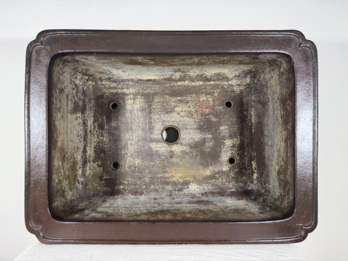 Preowned Japanese Tokoname Unglazed Rectangular Bonsai Pot Keizan - 18.5” x 13.75” x 7.25”
