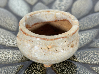 Preowned Japanese Tokoname Glazed Round Bonsai Pot with Stamps - 2” By 1.25”