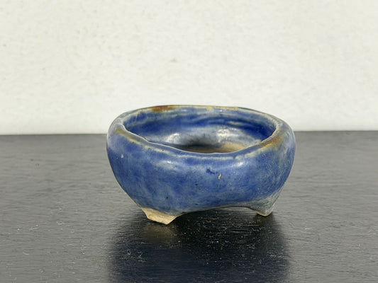 Preowned Japanese Tokoname Glazed Round Bonsai Pot With Stamp - 1.75” By 0.75”