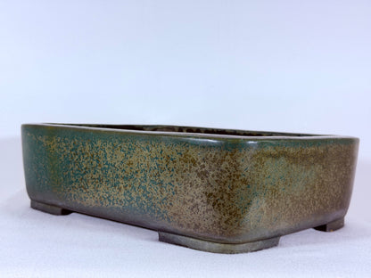 Preowned Japanese Tokoname Glazed Rectangular Bonsai Pot Aiba Koyo - 13” By 10”