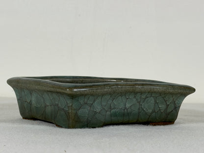 Preowned Japanese Tokoname Glazed Rectangular Bonsai Pot Has Stamp - 5” By 4”