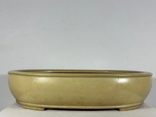 Preowned Vintage Japanese Tokoname  Glazed Oval Bonsai Pot Reiho - 17.5” By 14.25”
