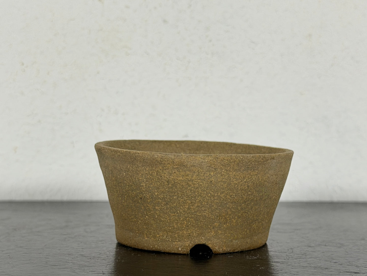 Preowned Japanese Tokoname Unglazed Round Bonsai Pot With Stamp - 2” By 1”