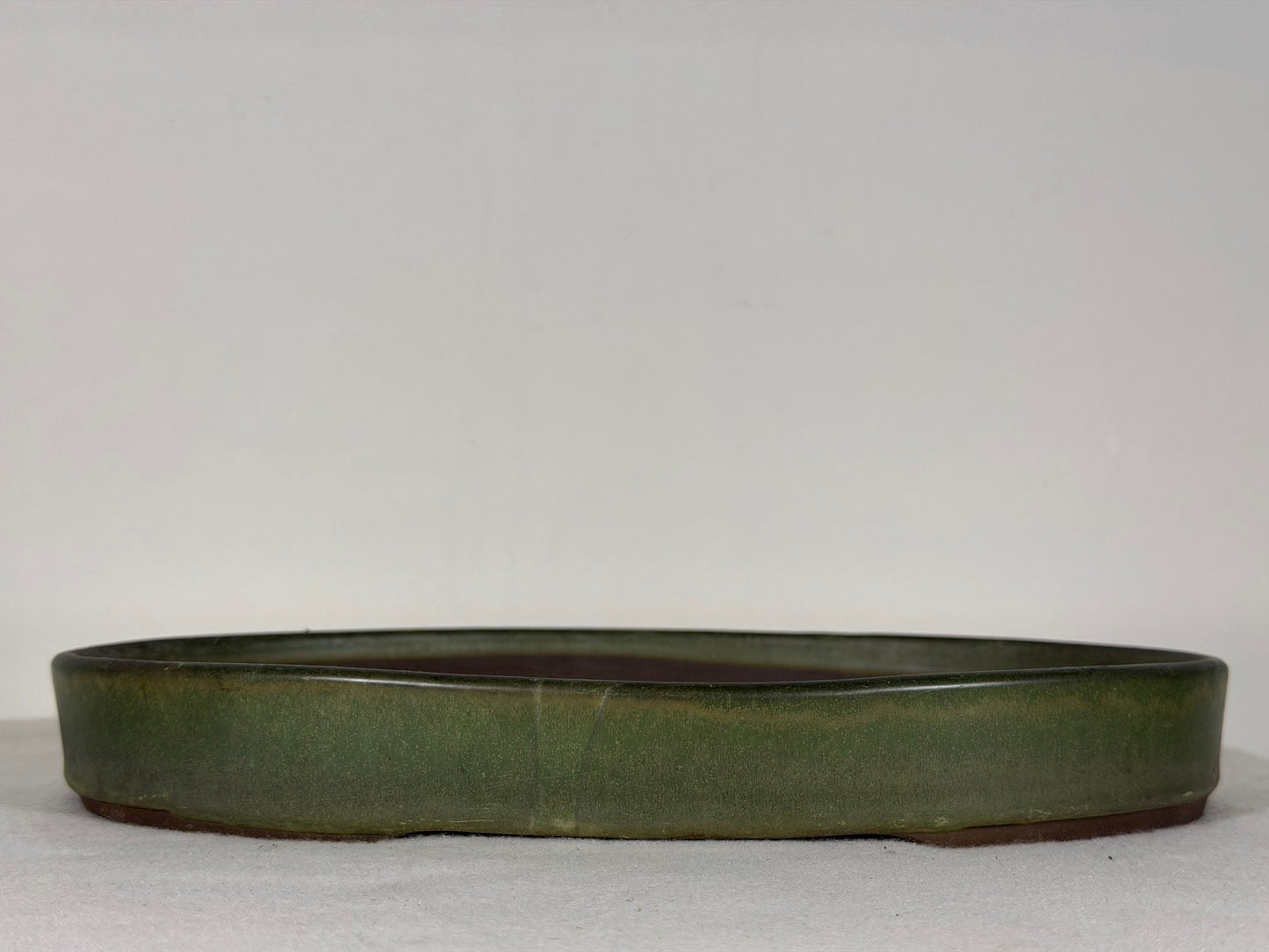 Preowned Japanese Tokoname Glazed Shallow Oval Bonsai Pot - 11.75” By 8.25”
