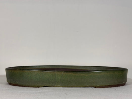 Preowned Japanese Tokoname Glazed Shallow Oval Bonsai Pot - 11.75” By 8.25”