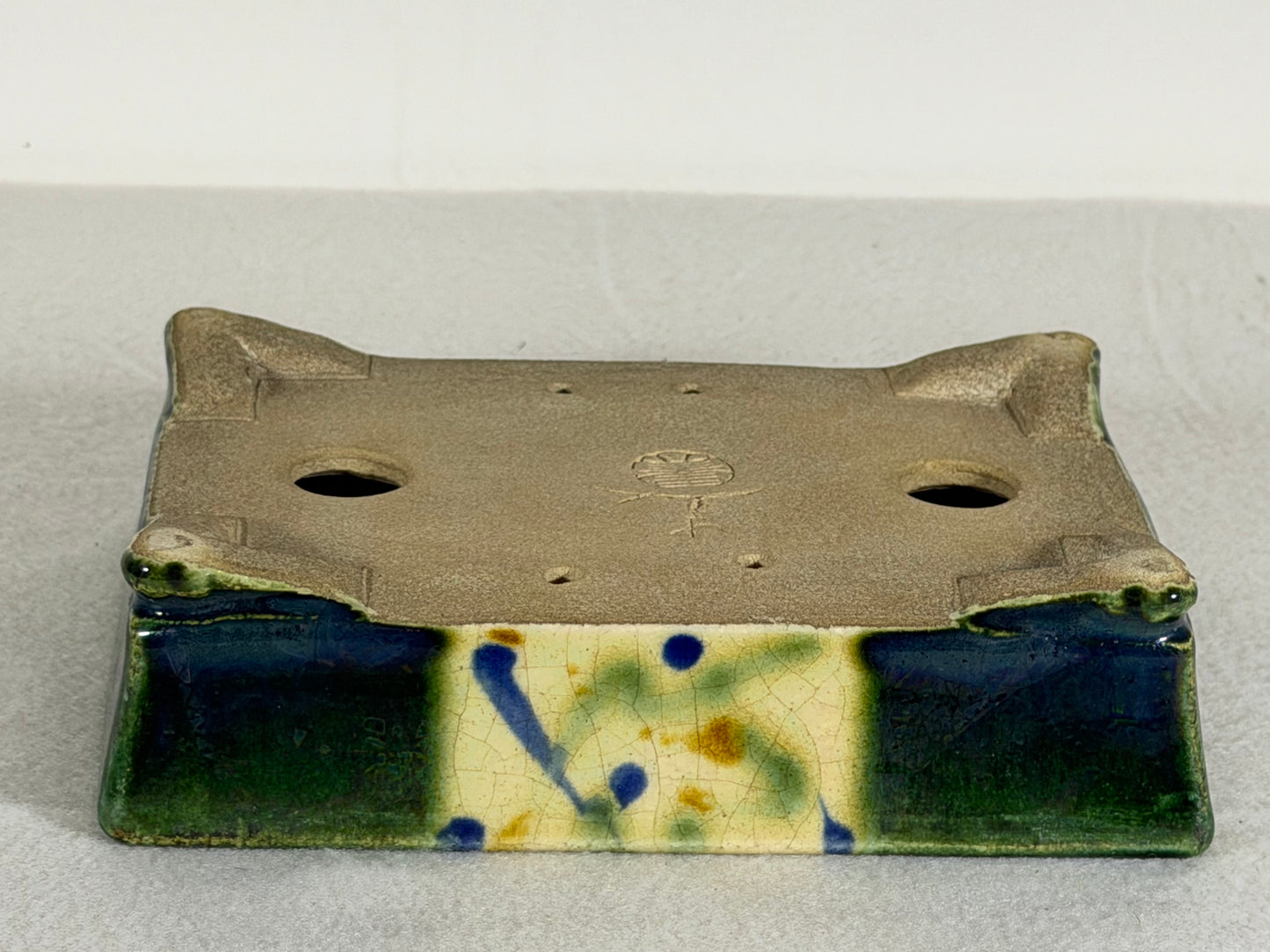 Preowned Japanese Tokoname Glazed Rectangular Bonsai Pot Satomi - 6.25” By 4.5”
