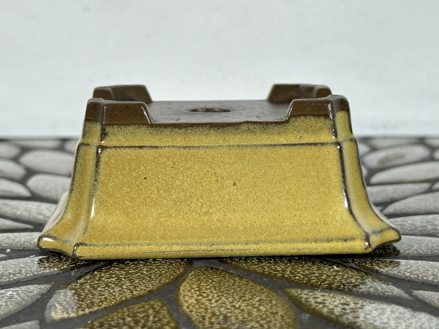 Preowned Japanese Tokoname Glazed Rectangular Bonsai Pot - 3.75” By 3”