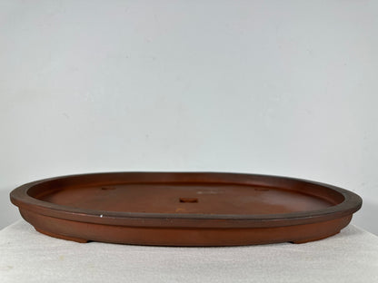 Preowned Japanese Tokoname Unglazed Oval Shallow Bonsai Pot - 18” By 12.5”