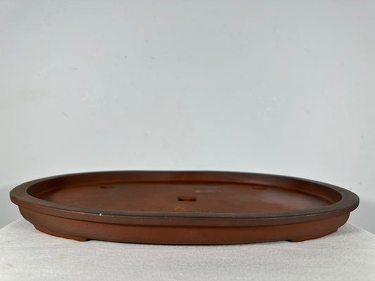 Preowned Japanese Tokoname Unglazed Oval Shallow Bonsai Pot - 18” By 12.5”