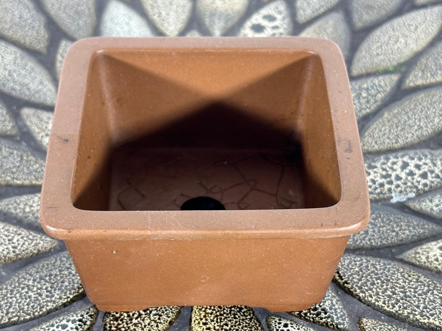 Preowned Japanese Tokoname Unglazed Square Bonsai Pot Buzan - 3.75” By 2”