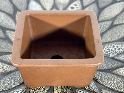 Preowned Japanese Tokoname Unglazed Square Bonsai Pot Buzan - 3.75” By 2”