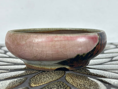 Preowned Japanese Tokoname Glazed Round Bonsai Pot with patina - 4.25” By 1.25”