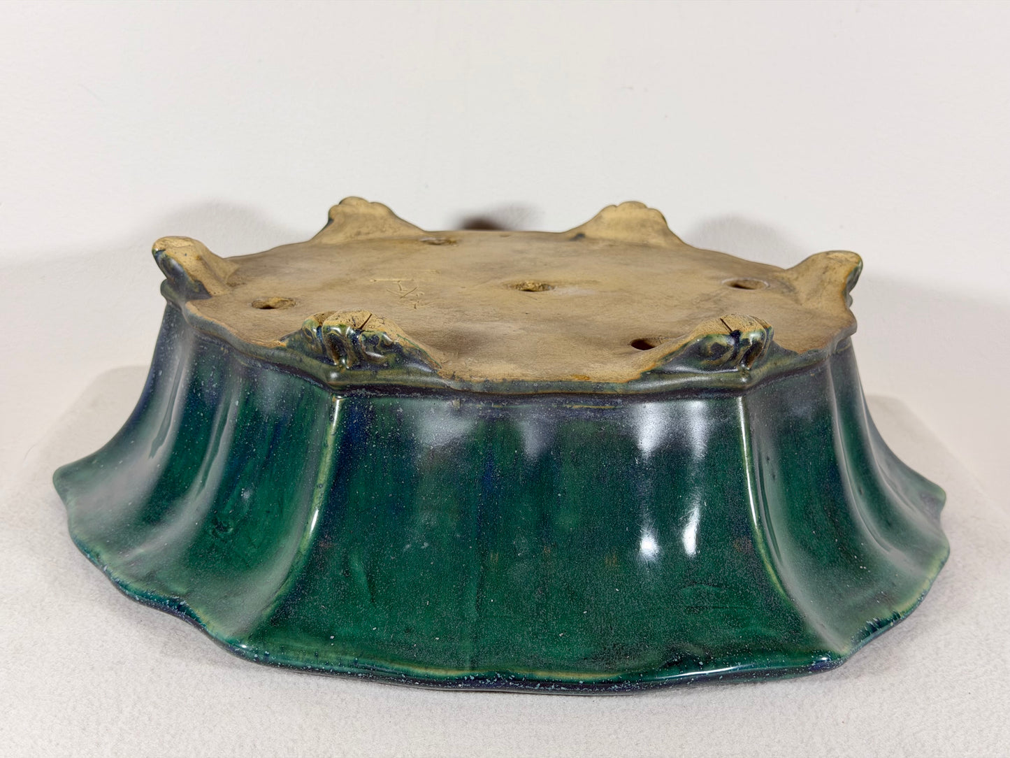 Preowned Japanese Tokoname Glazed Rinka Style Bonsai Pot Syuhou Yoshimura - 14.5” By 13.5”