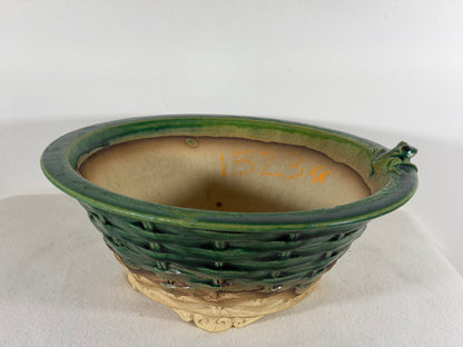Preowned Japanese Tokoname Glazed Round Bonsai Pot Masashi - 10.75” By 4.25”