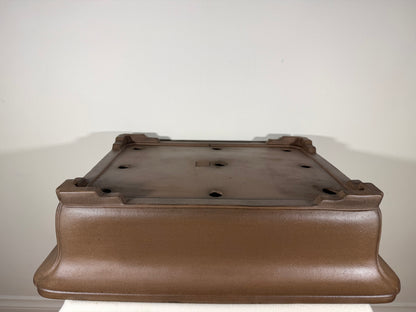 Preowned Japanese Tokoname Unglazed Rectangular Bonsai Pot Gyouzan Nakano - 21.75” By 17.5”
