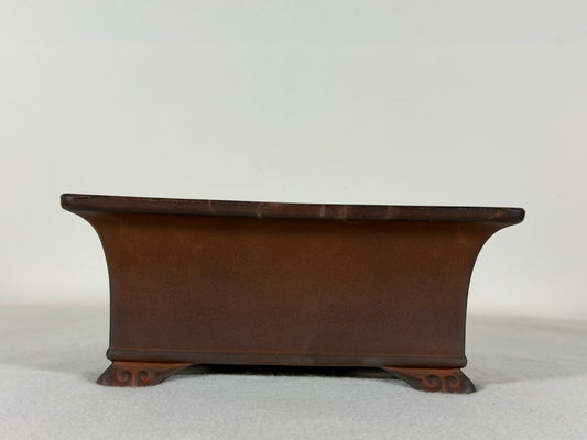 Preowned Japanese Tokoname Unglazed Rectangular Bonsai Pot Has Full Of Patina - 7” By 5.25”