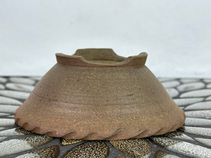 Preowned Japanese Tokoname Unglazed Round Bonsai Pot with Stamp - 4 5/8” By 1.75”
