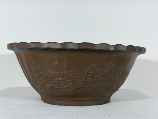 Preowned Japanese Tokoname Unglazed Round Bonsai Pot - 12.5” By 5”