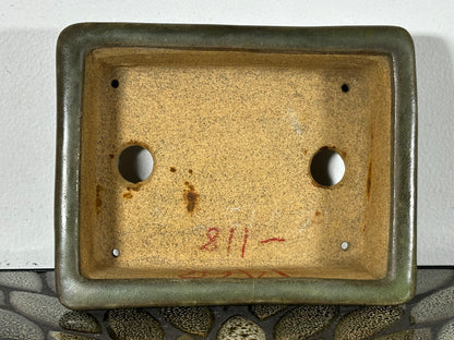 Preowned Japanese Tokoname Glazed Rectangular Bonsai Pot Hatutori with patina - 6.25” By 5”