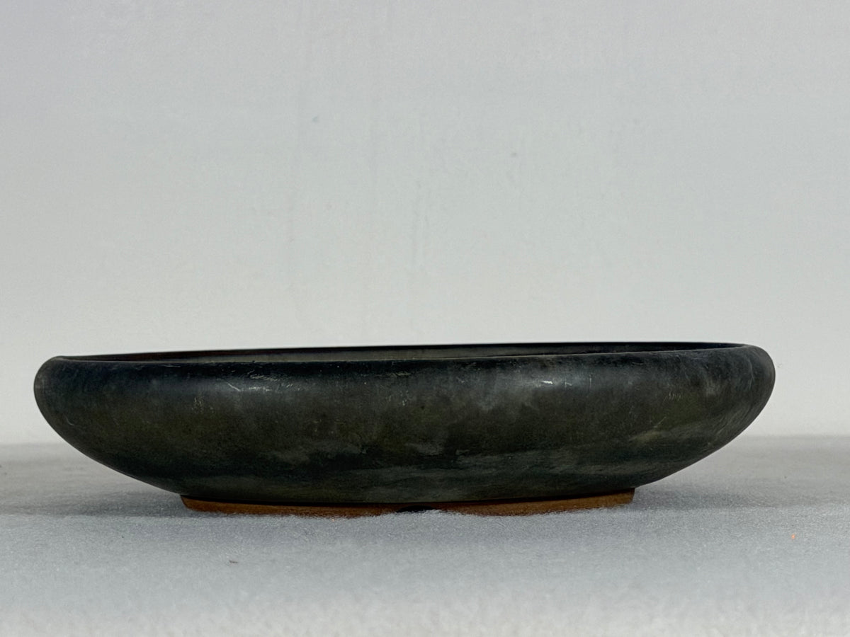 Preowned Japanese Tokoname Glazed Shallow Round Bonsai Pot - 6.5” By 1.25”