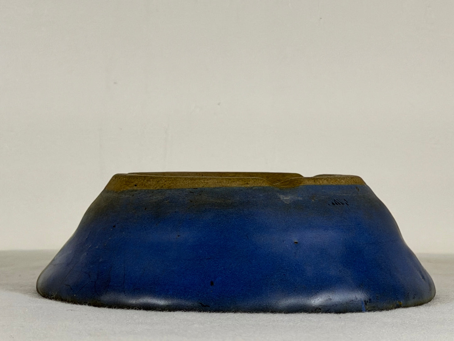 Preowned Japanese Tokoname Glazed Round Nanban Bonsai Pot Mazan - 7” By 2 1/8”