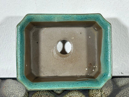 Preowned Japanese Tokoname Glazed Rectangular Bonsai Pot - 3.5” By 2.75”