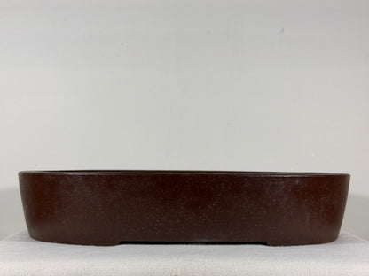Preowned Japanese Tokoname Unglazed Oval Bonsai Pot Yamaaki - 16.25” By 12.75”