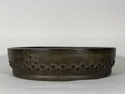 Preowned Japanese Tokonam Unglazed Drum Style Bonsai Pot Touyou - 11” By 2.75”
