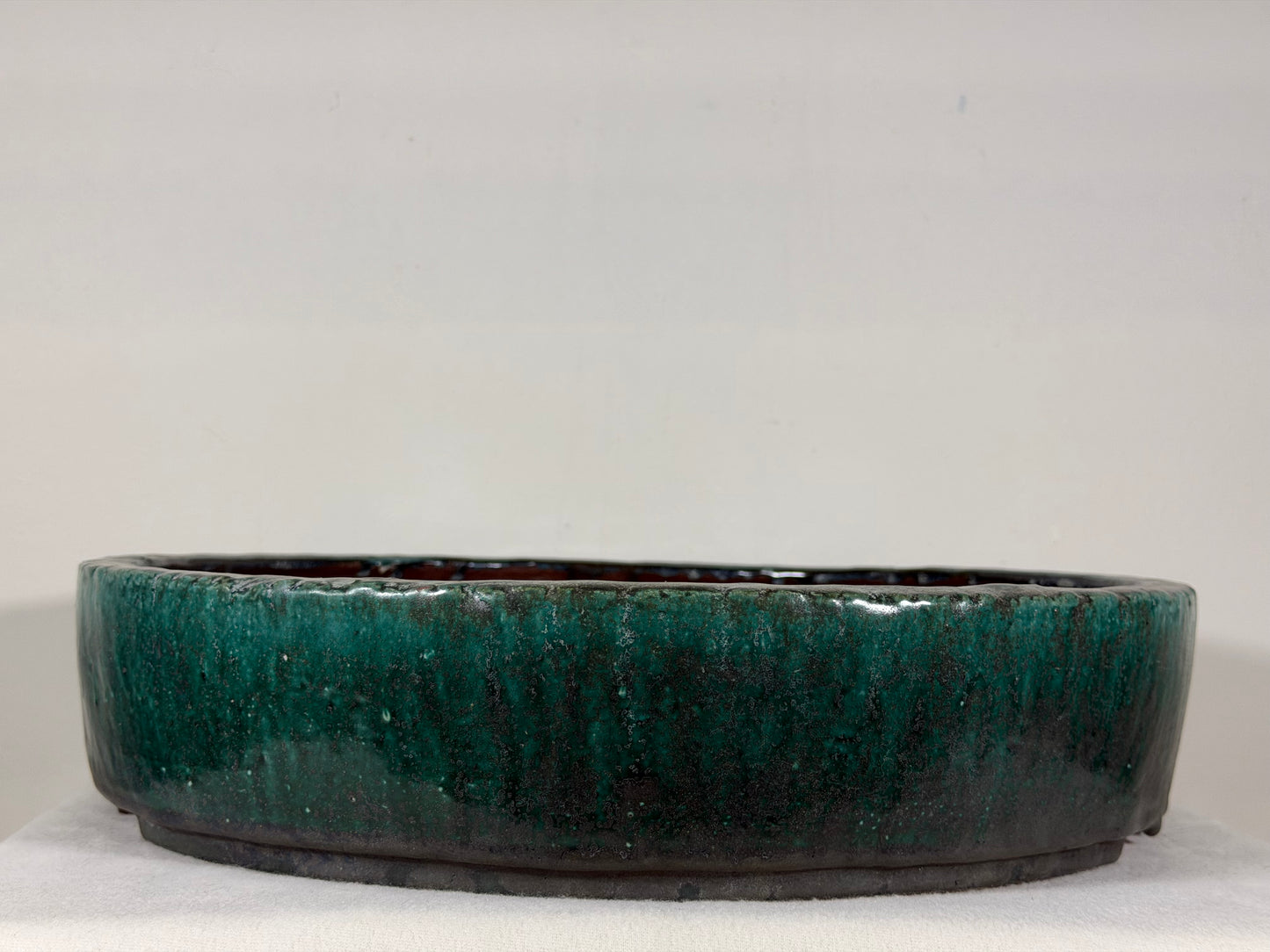Preowned Japanese Tokoname Glazed Round Bonsai Pot Syuhou Yoshimura - 15.5” By 3.5”