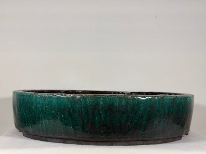 Preowned Japanese Tokoname Glazed Round Bonsai Pot Syuhou Yoshimura - 15.5” By 3.5”