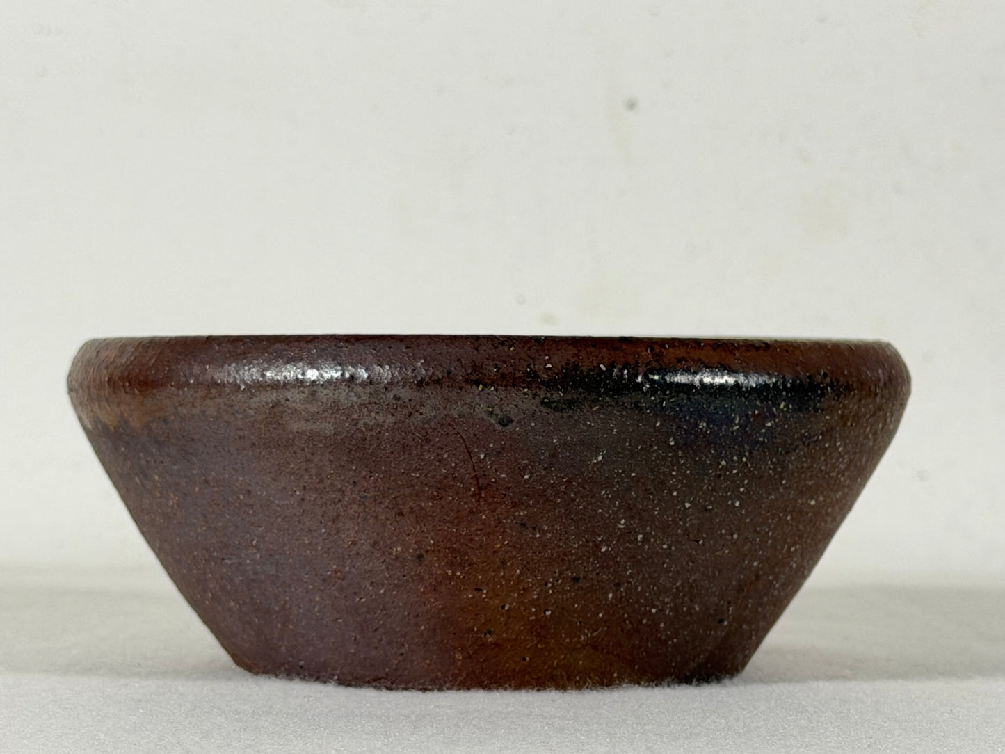 Preowned Japanese Tokoname Unglazed Round Bonsai Pot with Stamps - 5” By 2”