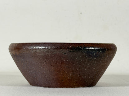 Preowned Japanese Tokoname Unglazed Round Bonsai Pot with Stamps - 5” By 2”