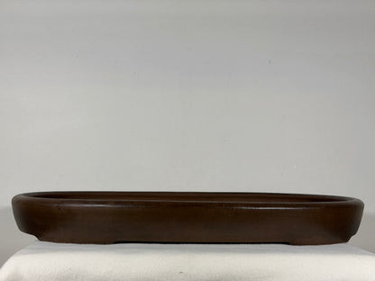 Preowned Japanese Tokoname Unglazed Shallow Oval Bonsai Pot Seizan - 20.5” x 14.75” x 2.25”