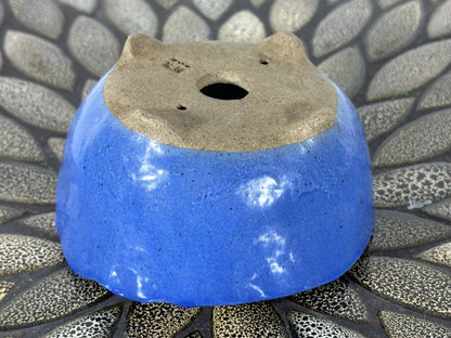 Preowned Japanese Tokoname Glazed Round Bonsai Pot with Stamps - 4 3/8” By 2 1/8”