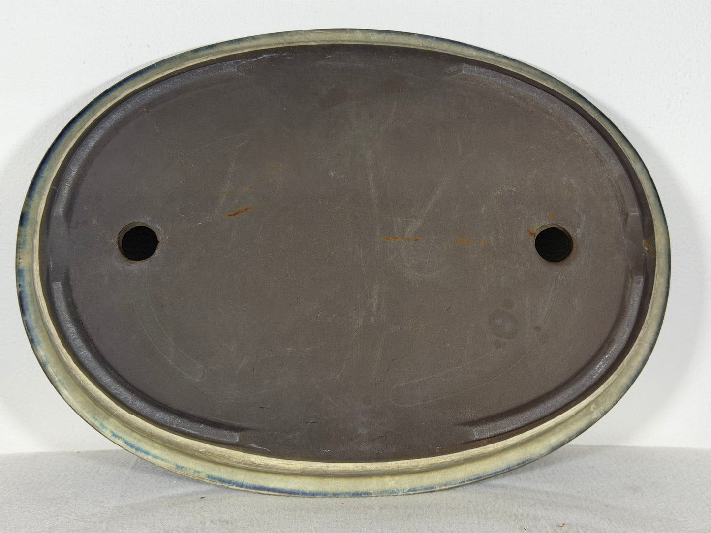Preowned Japanese Tokoname Glazed Shallow Oval Bonsai Pot - 13.5” By 10”