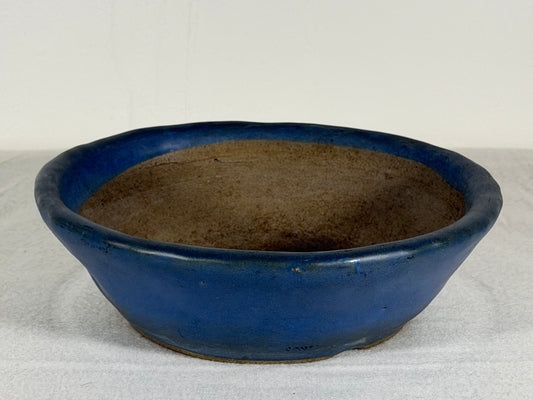 Preowned Japanese Tokoname Glazed Round Nanban Bonsai Pot Mazan - 7” By 2 1/8”