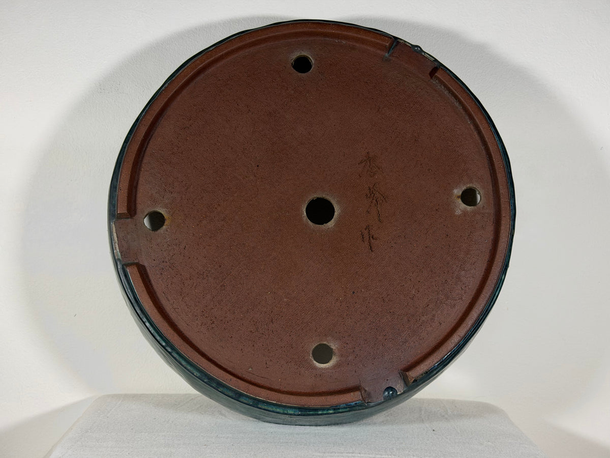 Preowned Japanese Tokoname Glazed Round Bonsai Pot Syuhou Yoshimura - 15.5” By 3.5”