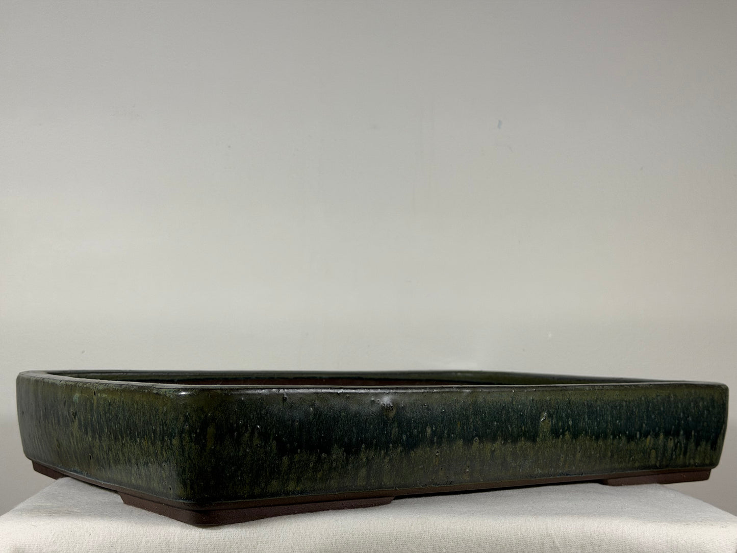 Preowned Japanese Tokoname Glazed Rectangular Bonsai Pot Syukouzan - 18.25” By 13”