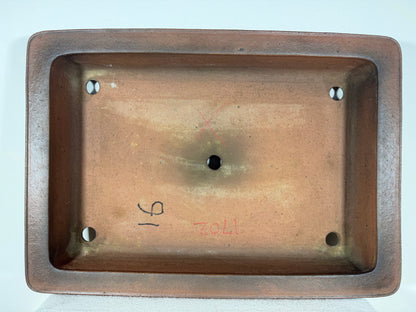 Preowned Japanese Tokoname Unglazed Shallow Rectangular Bonsai Pot Syouzan - 19.5” x 14” x 3.5”