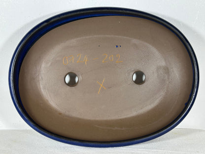 Preowned Japanese Tokoname Glazed Oval Shallow Bonsai Pot - 13.25” By 9”