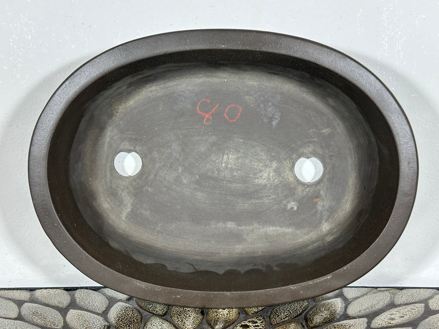 Preowned Japanese Tokoname Unglazed Oval Bonsai Pot - 10.75” By 7.75”