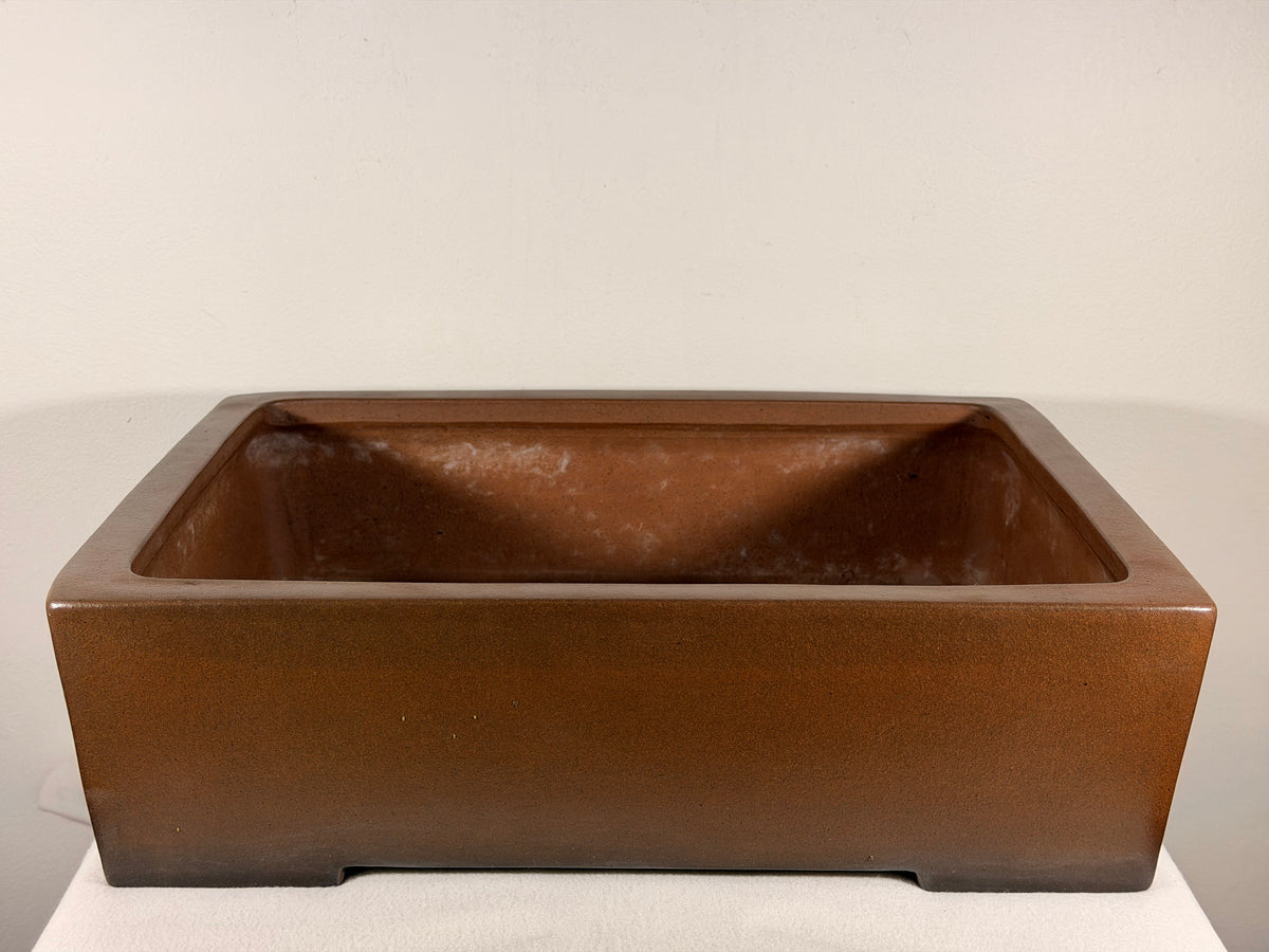 Preowned Japanese Tokoname Unglazed Rectangular Bonsai Pot Gyouzan Nakano - 16.5” By 12.75”