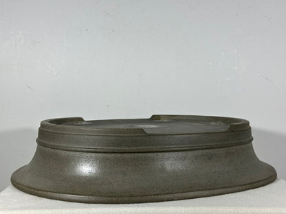 Preowned Japanese Tokoname Unglazed Oval Bonsai Pot Seizan - 17.25” By 14.25”