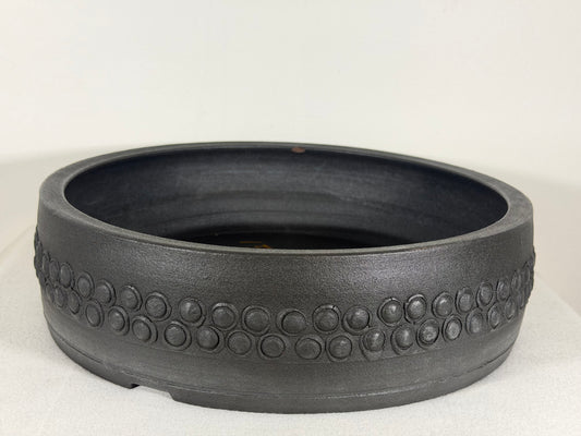 Preowned Japanese Tokoname Unglazed Drum Style Bonsai Pot Koyo - 12.5” By 3.5”