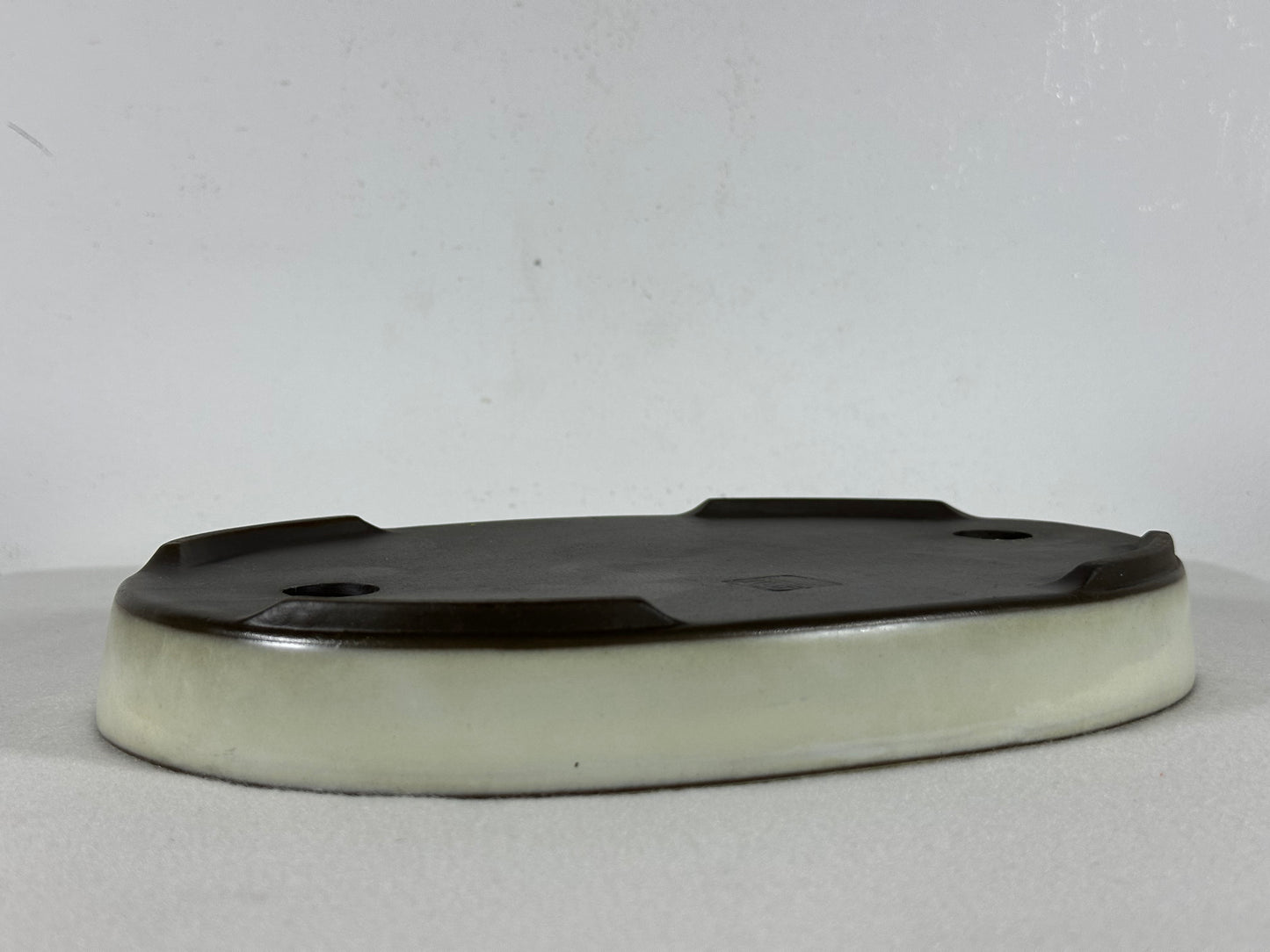 Preowned Japanese Tokoname Glazed Oval Shallow Bonsai Pot with Stamp - 10.5” By 7”